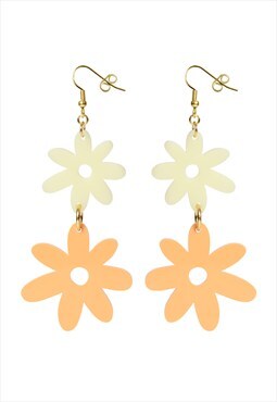 Flower power double drop hook earrings in mango