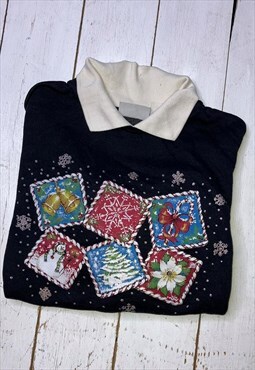 vintage Christmas collared jumper sweater 90s