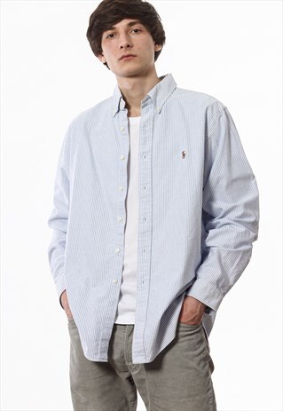 VINTAGE POLO RALPH LAUREN 90S BLUE WHITE STRIPED LONG SLEEVE