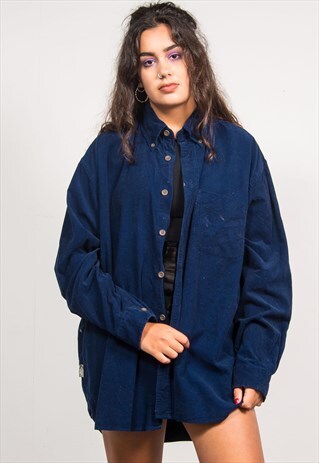 VINTAGE 90'S NAVY BLUE CORD LONG SLEEVE SHIRT