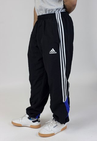VINTAGE ADIDAS NAVY PATTERN TRACKSUIT BOTTOMS