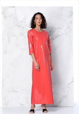 Coral Vinyl Dress, Minimalist Dress, Party Dress
