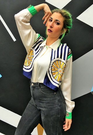VINTAGE NAUTICAL SILK BLOUSE WITH ATTACHED WAISTCOAT