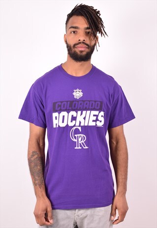 MENS VINTAGE COLORADO ROCKIES T-SHIRT TOP LARGE GREY 90S