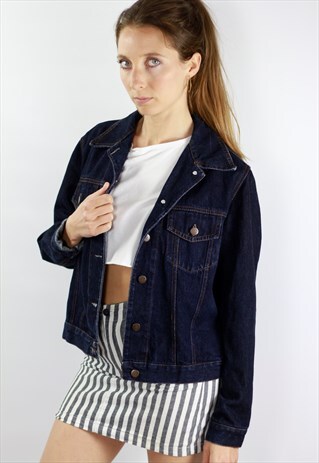 DARK BLUE JEAN JACKET GRUNGE DENIM JACKET VINTAGE