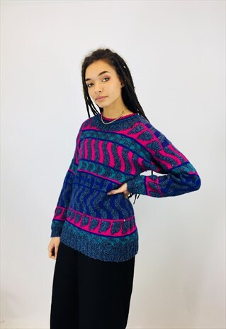 VINTAGE CHUNKY COLOURFUL COTTON KNIT JUMPER