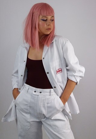 VINTAGE 90'S UNISEX WORKER CHORE JACKET IN WHITE