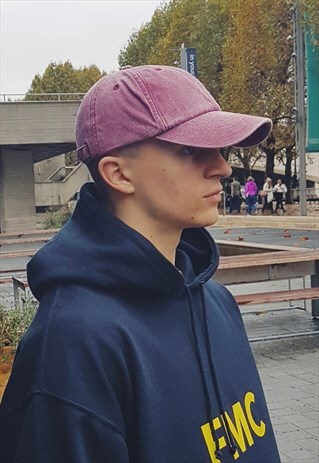 WASHED DENIM DAD CAP BURGUNDY
