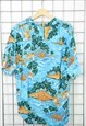 VINTAGE 90S HAWAIIAN SHIRT FLORAL BLUE SIZE M