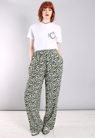 VINTAGE 80S FLORAL PATTERNED HIGH WAISTED CULOTTE TROUSERS