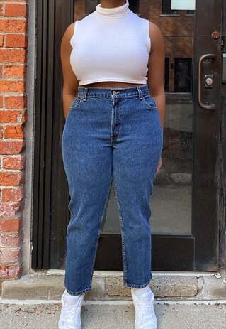 VINTAGE 90S LEVI'S 550 DARK WASH MOM JEANS (31/32)