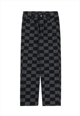 Check jeans checkers denim wide pants in black