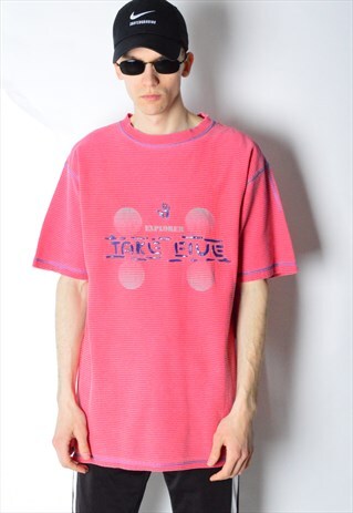 VINTAGE 80S RASPBERRY PINK STRIPED T-SHIRT