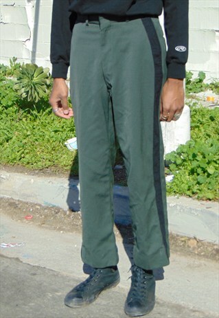 90S CLASSIC MILITARY STRIPE GREEN WOOL PANTS 32