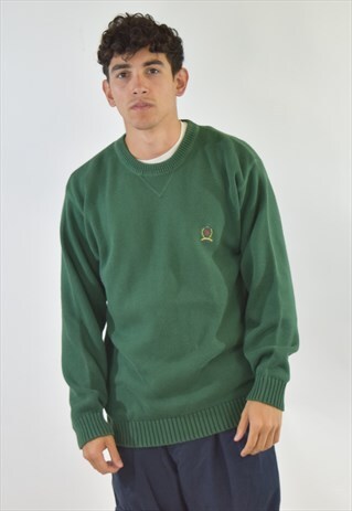 VINTAGE 90S GREEN TOMMY HILFIGER KNIT JUMPER