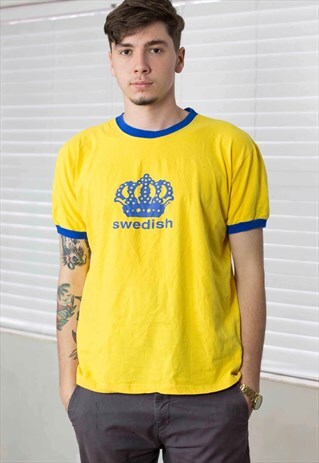 VINTAGE SWEDISH CROWN LOGO T-SHIRT 90S X 6.7
