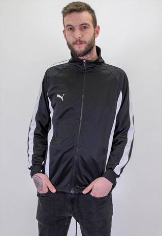 VINTAGE PUMA LOGO JACKET IN BLACK LARGE