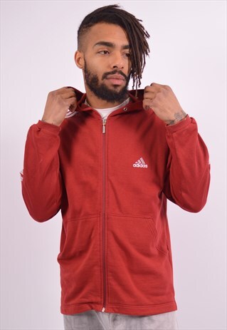 ADIDAS MENS VINTAGE HOODIE SWEATER LARGE MAROON 90S