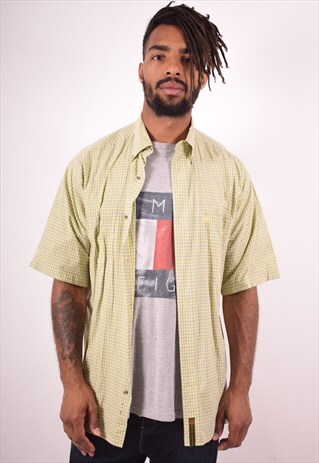 TIMBERLAND MENS VINTAGE SHIRT MEDIUM YELLOW CHECK 90S