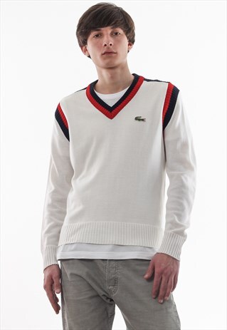 VINTAGE LACOSTE JUMPER 90S WHITE KNIT KNITTED