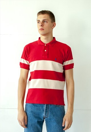 VINTAGE RETRO RED BEIGE RALPH LAUREN POLO SHIRT TOP