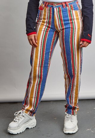 VINTAGE 90'S MULTI COLOURED STRIPED MOM LEG JEANS