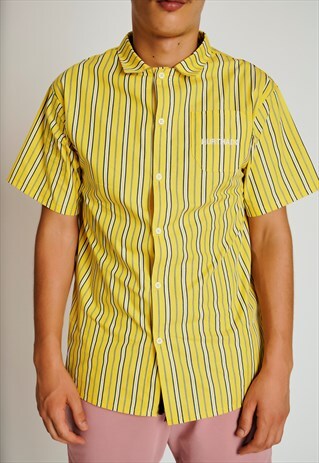 HANDMADE SHORT SLEEVED SHIRT IN YELLOW WITH STRIPES RETRO