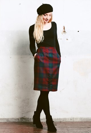 VINTAGE 80S TARTAN PLAID PENCIL SKIRT