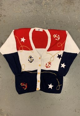 Vintage Abstract Knitted Cardigan Patterned Anchor Knit