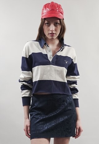 VINTAGE 90'S ROCCOBAROCCO NAVY LOGO PRINT MINI SKIRT