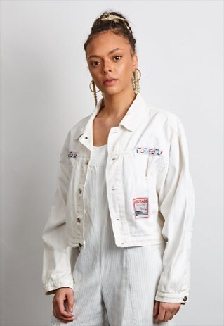 VINTAGE 90'S BLUEMARINE WHITE DENIM PATCH JACKET