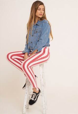 SUBDUED STRIPED ASYMMETRIC SKINNY JEANS
