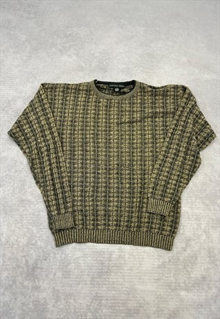 VINTAGE KNITTED JUMPER ABSTRACT PATTERNED GRANDAD SWEATER