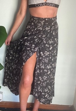 Vintage Flower Print Wrap Around Skirt
