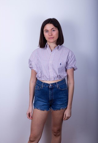 RALPH LAUREN STRIPPED ELASTIC CROPPED SHIRT