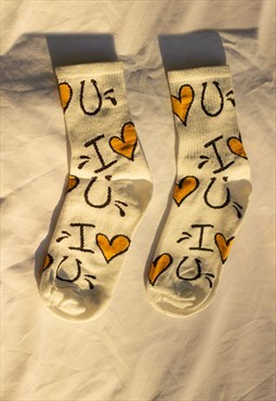 Yellow Bold Love Print Socks
