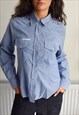 VINTAGE CHECK SHIRT BLUE FITTED WOMENS SIZE S