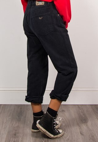 90'S VINTAGE HIGH WAIST BLACK DENIM MOM JEANS