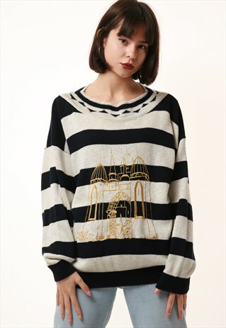 90S VINTAGE STRIPED AUTUMN COZY JUMPER SWEATER 1202