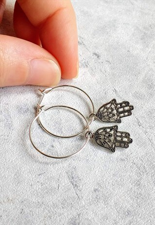 MINI HAMSA HAND HOOP EARRINGS