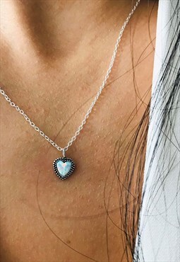 Heart  925 sterling silver opal necklaces 18 inch 