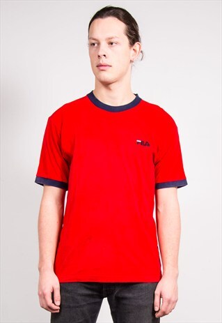 VINTAGE 90'S RED FILA RINGER T-SHIRT