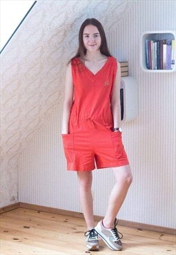 Bright red sleeveless cotton playsuit