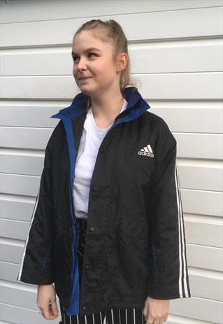 WOMENS VINTAGE 90S ADIDAS COAT SPORTSWEAR IN BLUE AND BLACK