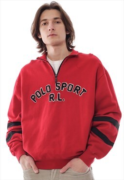 Vintage POLO SPORT Ralph Lauren Sweatshirt Pullover Zip Red