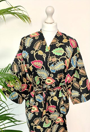 BLACK ORIENTAL KIMONO ROBE DRESSING GOWN