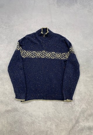 ABSTRACT KNITTED JUMPER 1/4 ZIP PATTERNED KNIT SWEATER