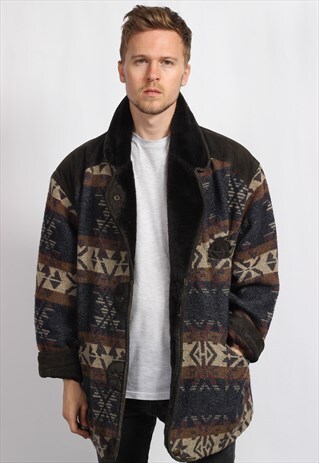 VINTAGE AZTEC FLEECE LINED FESTIVAL JACKET