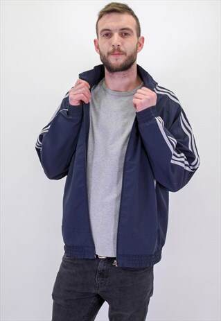 VINTAGE ADIDAS JACKET STRIPE ARMS IN BLUE LARGE