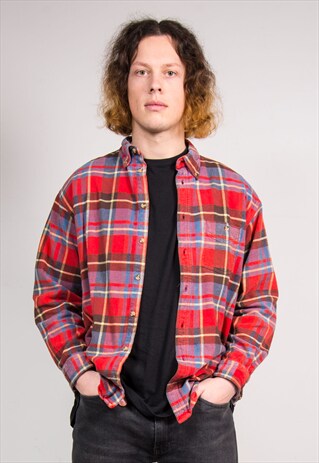 90'S RETRO RED PLAID PATTERN FLANNEL SHIRT